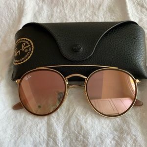 Ray-Bans Sunglasses Gold Metal Rims Mirrored Lens